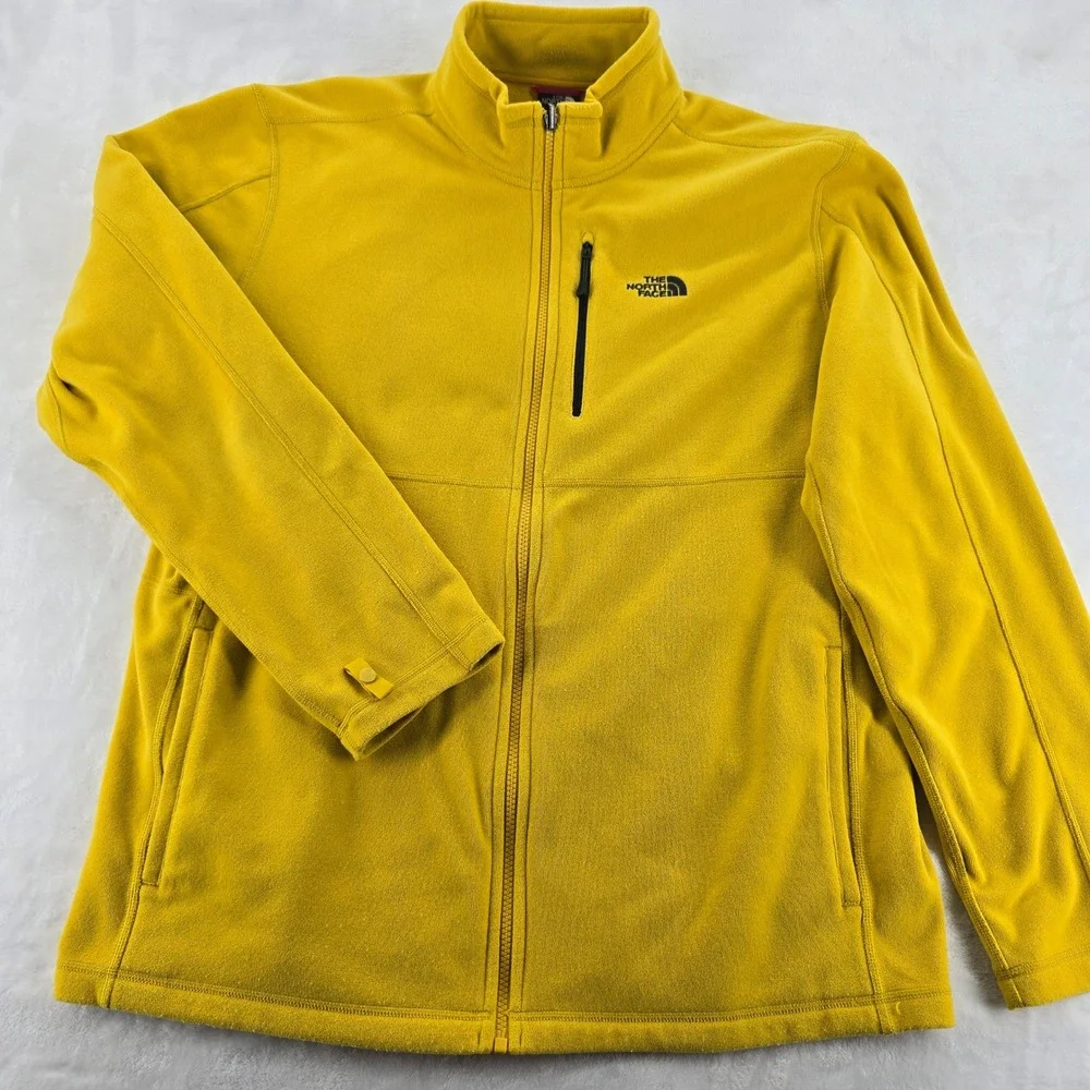 The North Face Fleece Jacket Mens XL Full Zip Yellow Mock Neck Outdoor Pockets